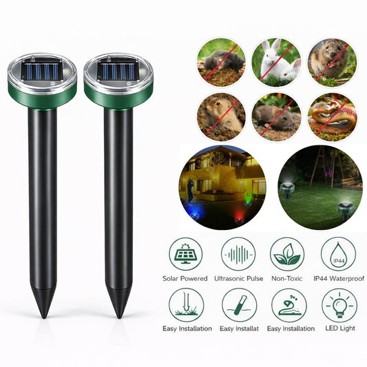 Solar Ultrasonic Animal Repellent Outdoor Cat Deer Pest Snake Mole Repeller LED