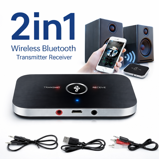 Bluetooth 5.0 Transmitter Receiver 2‑in‑1 Wireless Audio Adapter 3.5mm Jack AUX