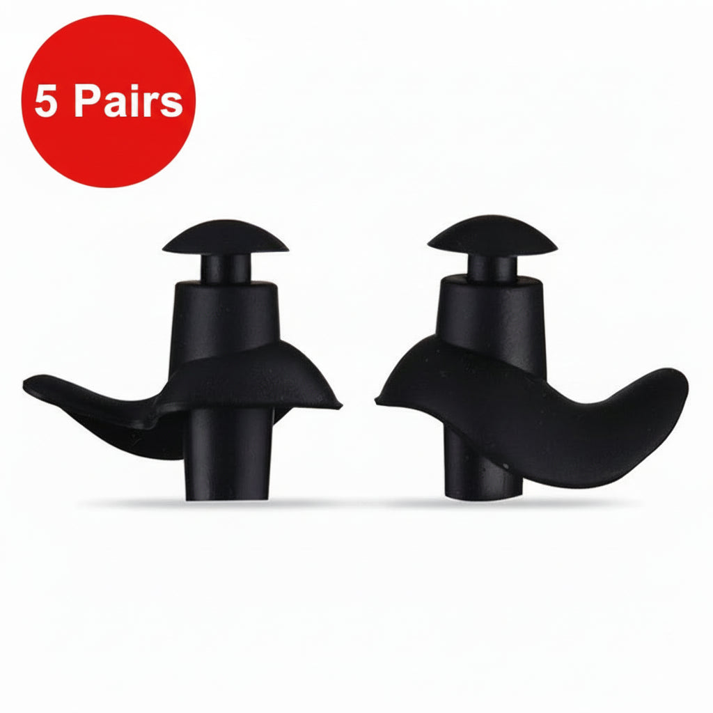 Two black plastic wing nuts on a white background
