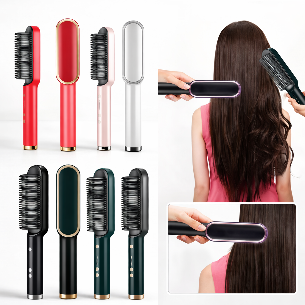 Hair Straightener Brush Electric Hot Straightening Comb Adjustable Heat Curler Styling Tool