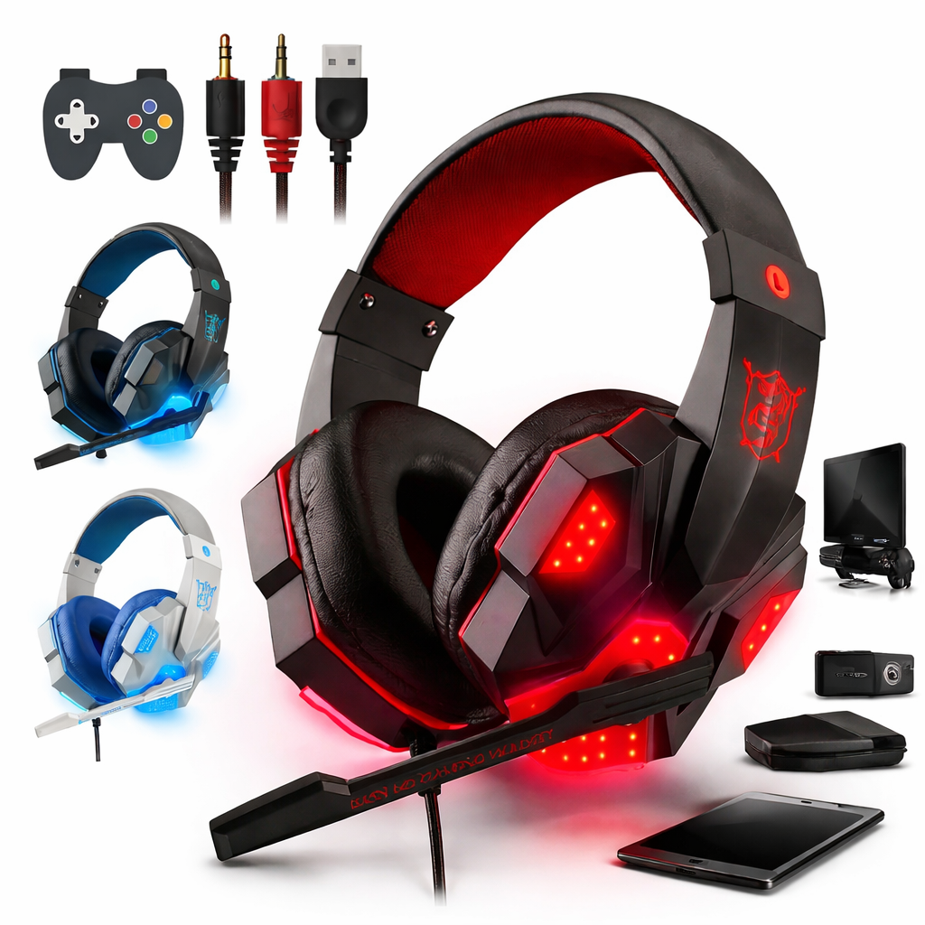 3.5mm Gaming Headset Mic LED Headphones Stereo Bass Surround For PC PS4 Xbox One