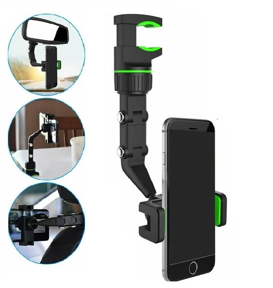 360° Car Rearview Mirror Rotation Adjustable Phone Holder Mount Multifunction