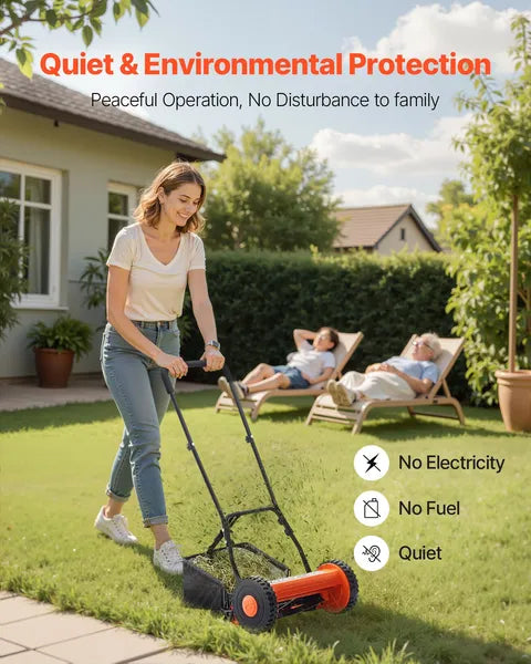 VEVOR 14 Inch Push Reel Lawn Mower Manual 5 Blade with Grass Catcher