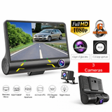 Car dashboard camera with multiple features highlighted on a white background