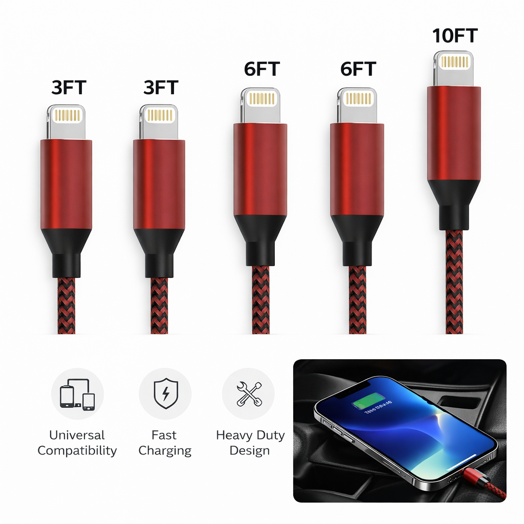 5 Pack Fast Charger USB Cable For iPhone 6 7 8Plus iPhone XR XS Max 12 13 14 Pro