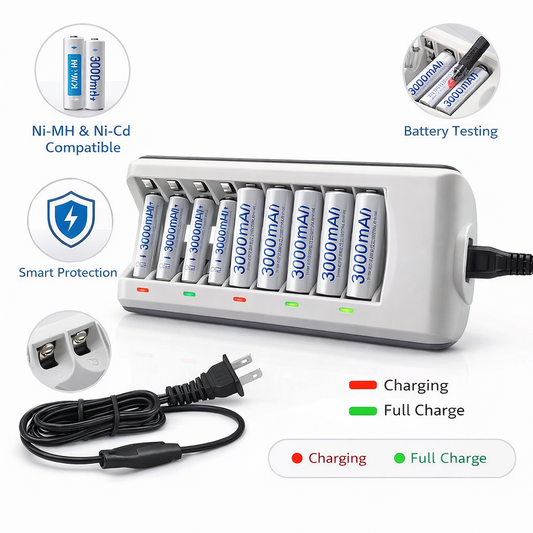 8 Slot Battery Charger For Ni-MH Ni-CD AA AAA Rechargeable Batteries Fast Charge