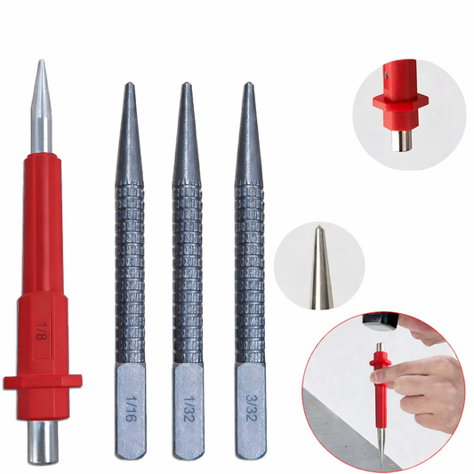 4 Piece Nail Setter & Center Punch Set 4" Wood Metal Super Impact Resistance USA