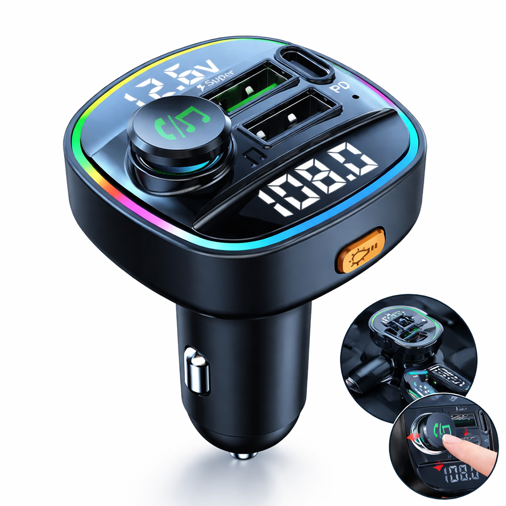 Bluetooth 5.0 Car FM Transmitter Adapter Hands-Free Dual USB Charger AUX Audio
