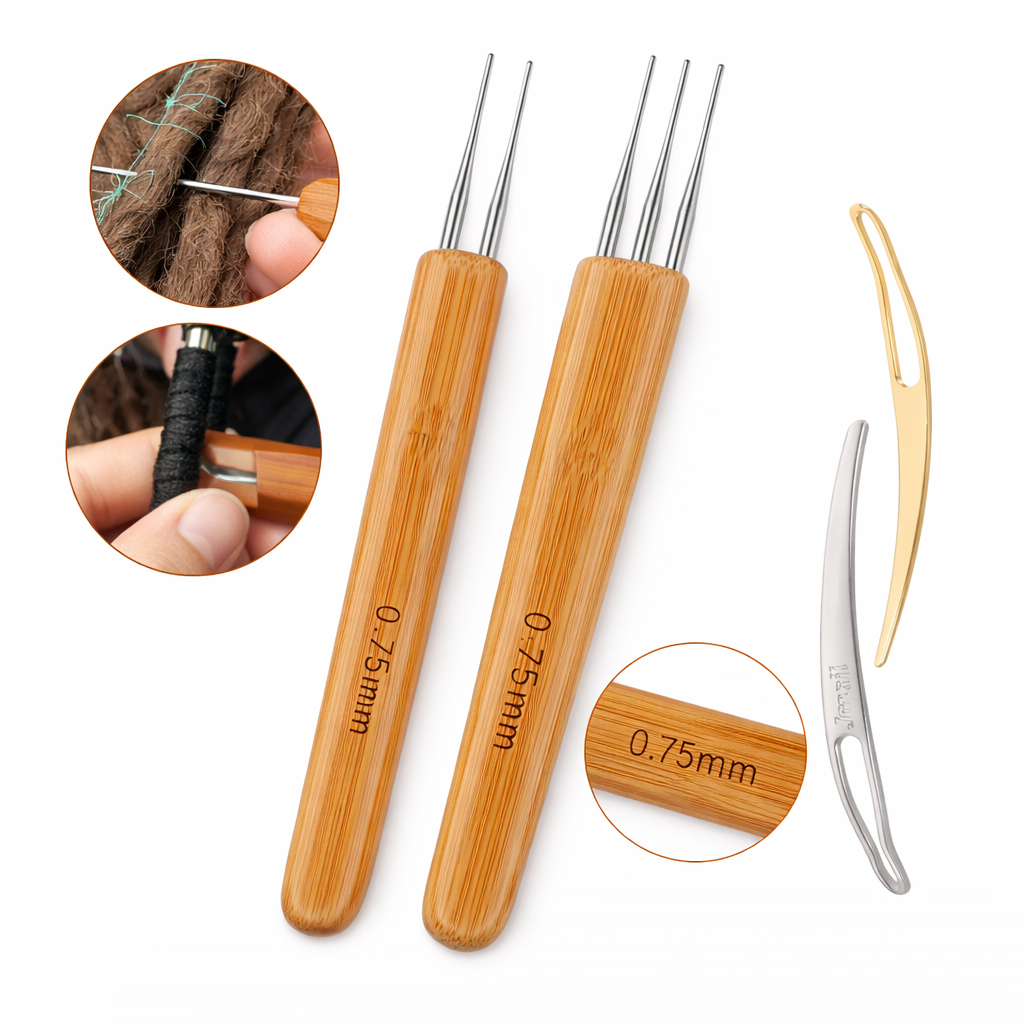 5Pcs Bamboo Handle Crochet Dreadlock Hooks DIY Knit Hair Braiding Needle Tool