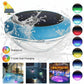 Solar pool light with water splash effect and color-changing options on a white background