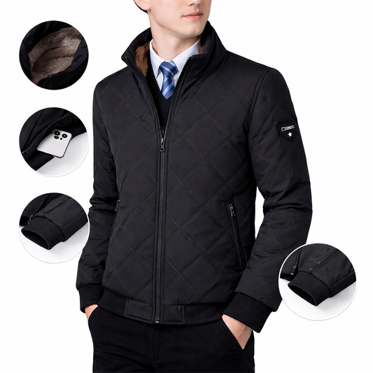 Men’s Quilted Fleece Lined Winter Jacket Warm Zip Up Casual Outdoor Coat