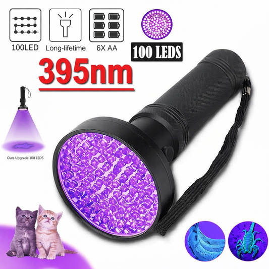 UV Ultraviolet Light 100 LED Flashlight BlackLight 395nM Inspection Lamp Torch