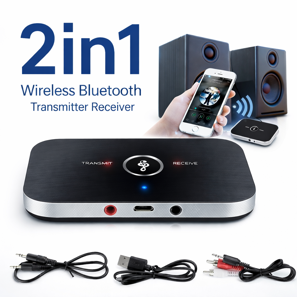 Bluetooth 5.0 Transmitter Receiver 2‑in‑1 Wireless Audio Adapter 3.5mm Jack AUX