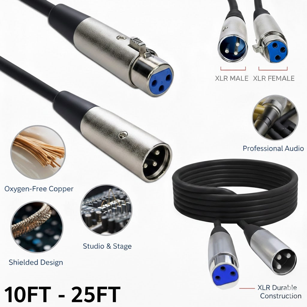 3-Pin Male to Female XLR MIC Microphone Cable Cord Connector Extension Shielded