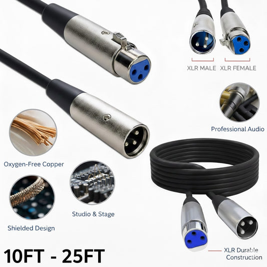 3-Pin Male to Female XLR MIC Microphone Cable Cord Connector Extension Shielded