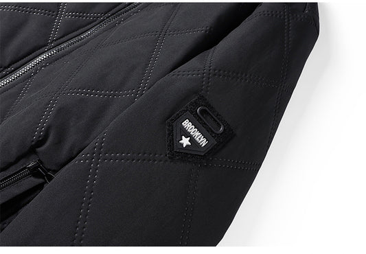 Men’s Quilted Fleece Lined Winter Jacket Warm Zip Up Casual Outdoor Coat