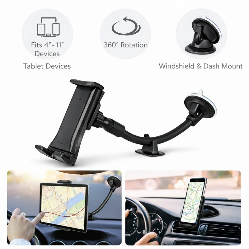 360° Universal Car Holder For Tablet Phone GPS iPad Mount Windshield Dashboard