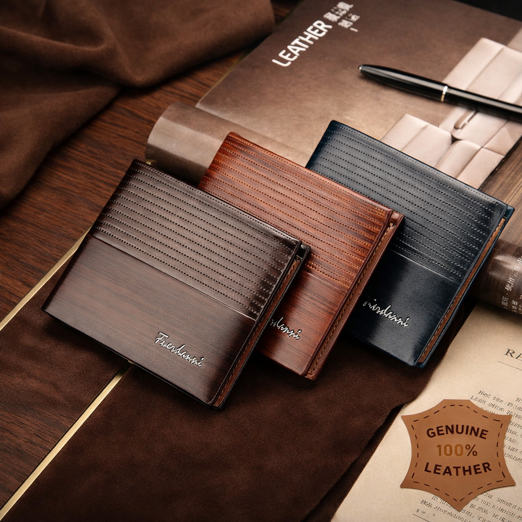 Mens Genuine Leather Trifold Wallet ID Window Credit Card Holder Bifold Purse