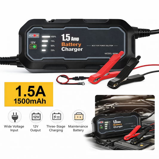 1500mAh Automatic Smart Battery Charger and Maintainer 12V Portable Car Trickle