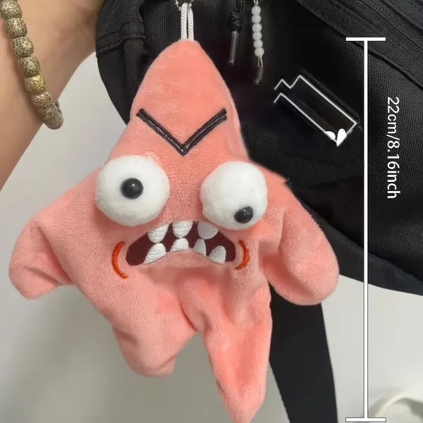 Grumpy Starfish Pink Kicking Plush Backpack Keychain Cute Funny Gift Pendant