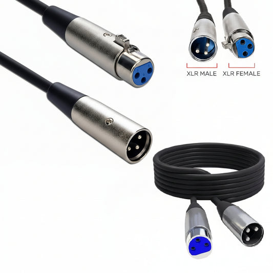 XLR male and female connectors with a cable on a white background