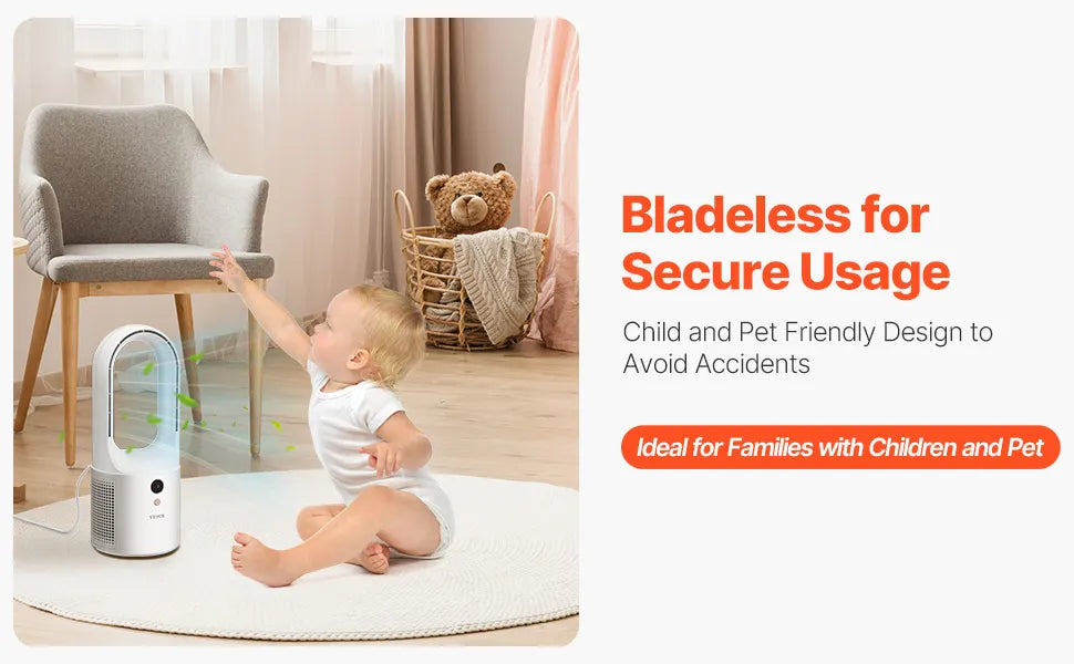 VEVOR Bladeless Desk Fan 12.99in USB Quiet 6 Speed Tower Fan Kids Safe