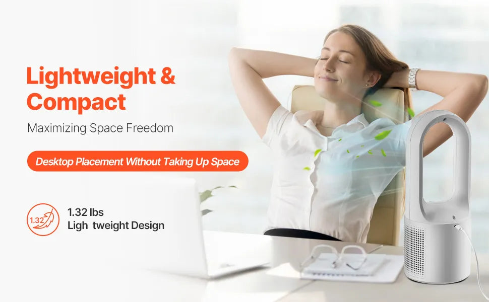 VEVOR Bladeless Desk Fan 12.99in USB Quiet 6 Speed Tower Fan Kids Safe