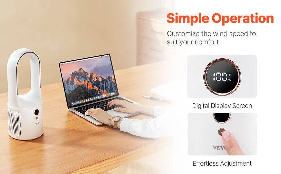 VEVOR Bladeless Desk Fan 12.99in USB Quiet 6 Speed Tower Fan Kids Safe