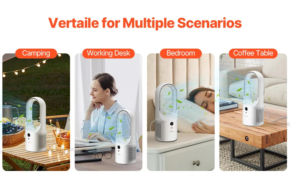 VEVOR Bladeless Desk Fan 12.99in USB Quiet 6 Speed Tower Fan Kids Safe