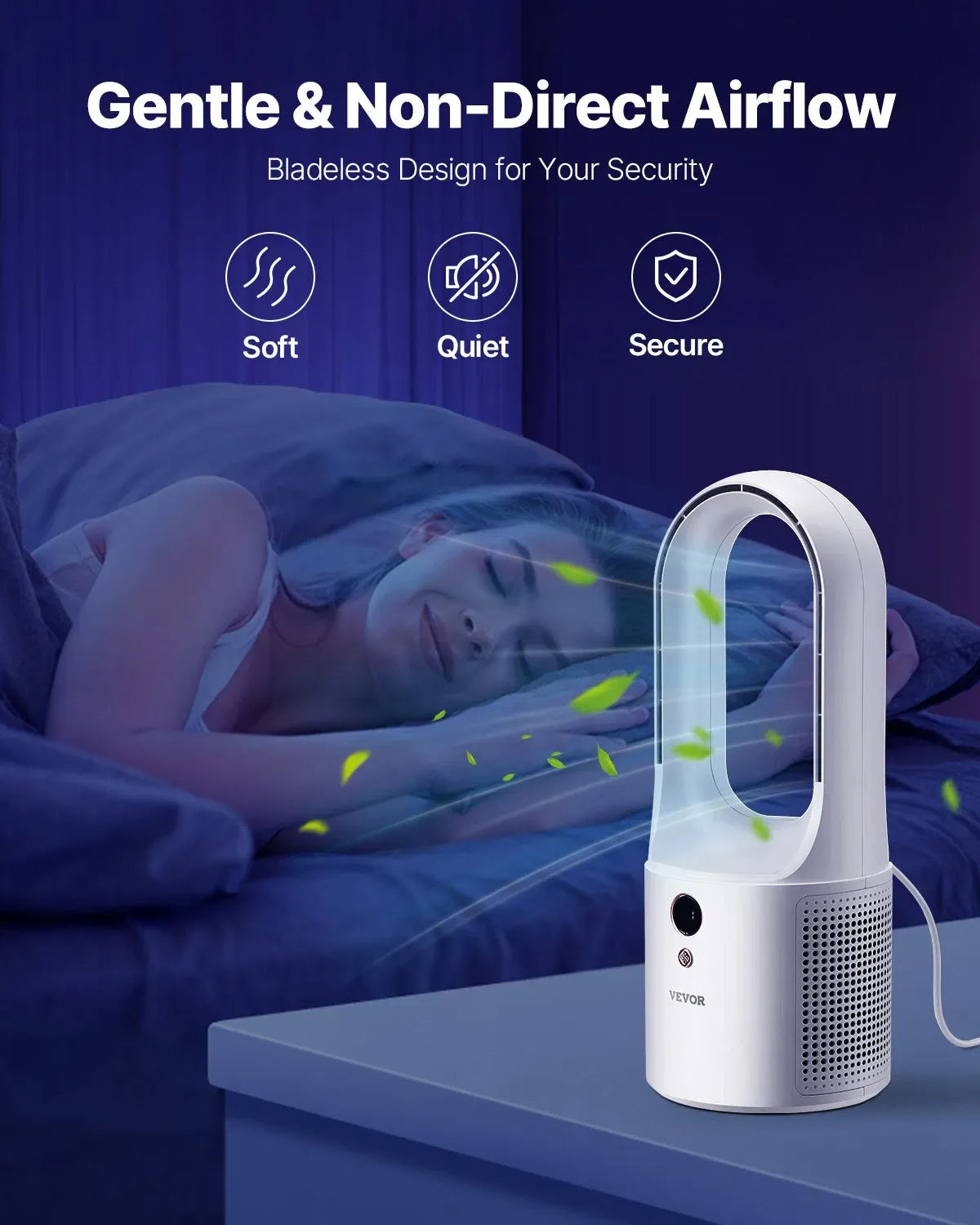 VEVOR Bladeless Desk Fan 12.99in USB Quiet 6 Speed Tower Fan Kids Safe