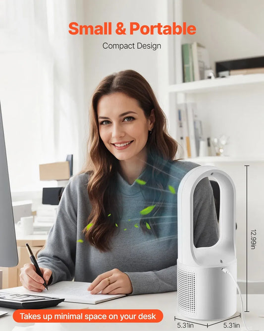 VEVOR Bladeless Desk Fan 12.99in USB Quiet 6 Speed Tower Fan Kids Safe