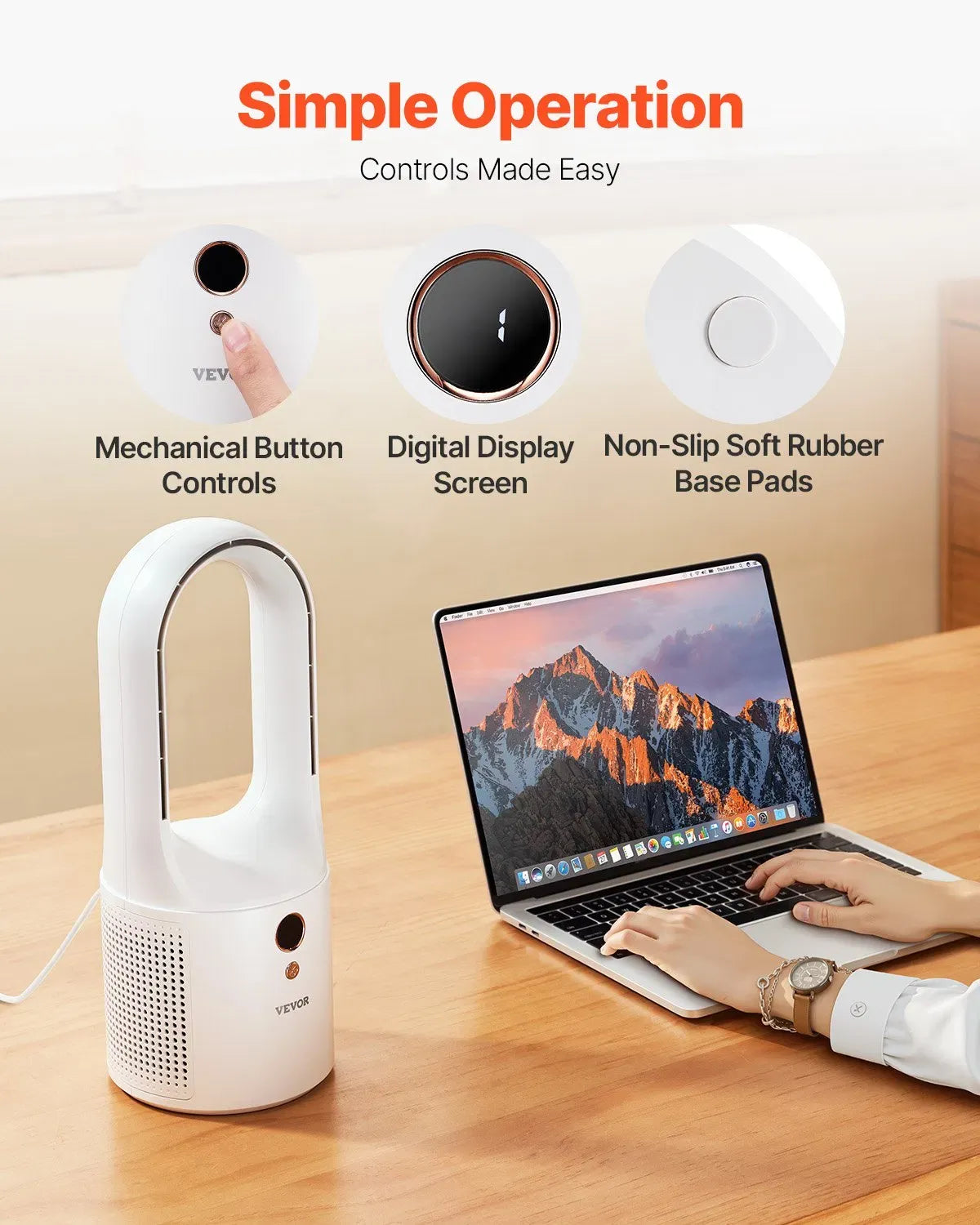 VEVOR Bladeless Desk Fan 12.99in USB Quiet 6 Speed Tower Fan Kids Safe