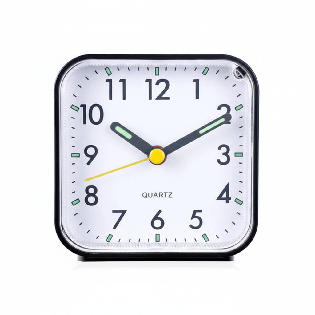 LED Desk Alarm Clock Battery Powered Quiet Non‑Ticking Nightlight Snooze for Bedroom