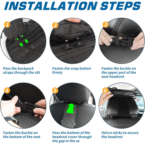 Tactical Vehicle Back Seat Organizer with 3 Detachable Storage Pouches