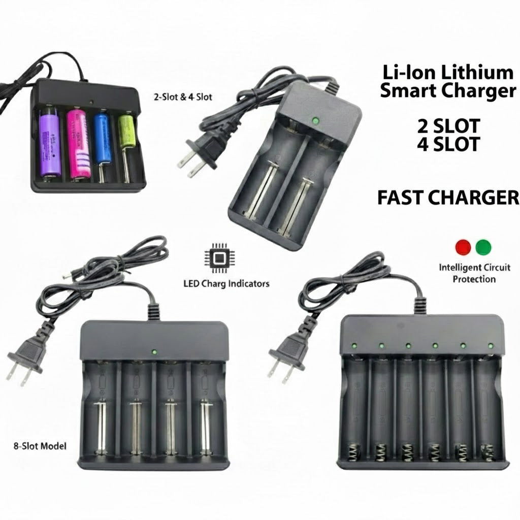 Smart Li‑ion Lithium Battery Charger 3.7V 2/4/6 Slot Universal For 16340 14500 26650 RCR123