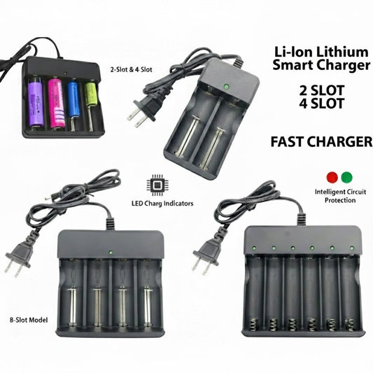 Smart Li‑ion Lithium Battery Charger 3.7V 2/4/6 Slot Universal For 16340 14500 26650 RCR123