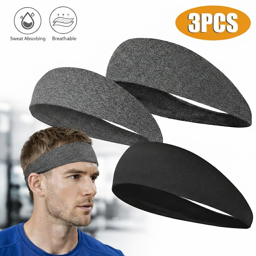 3 Pack Sports Sweatband Headband Men Women Stretch Yoga Gym Running Wrap Band