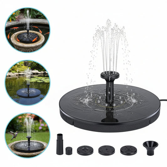 Solar water fountain with additional components on a white background