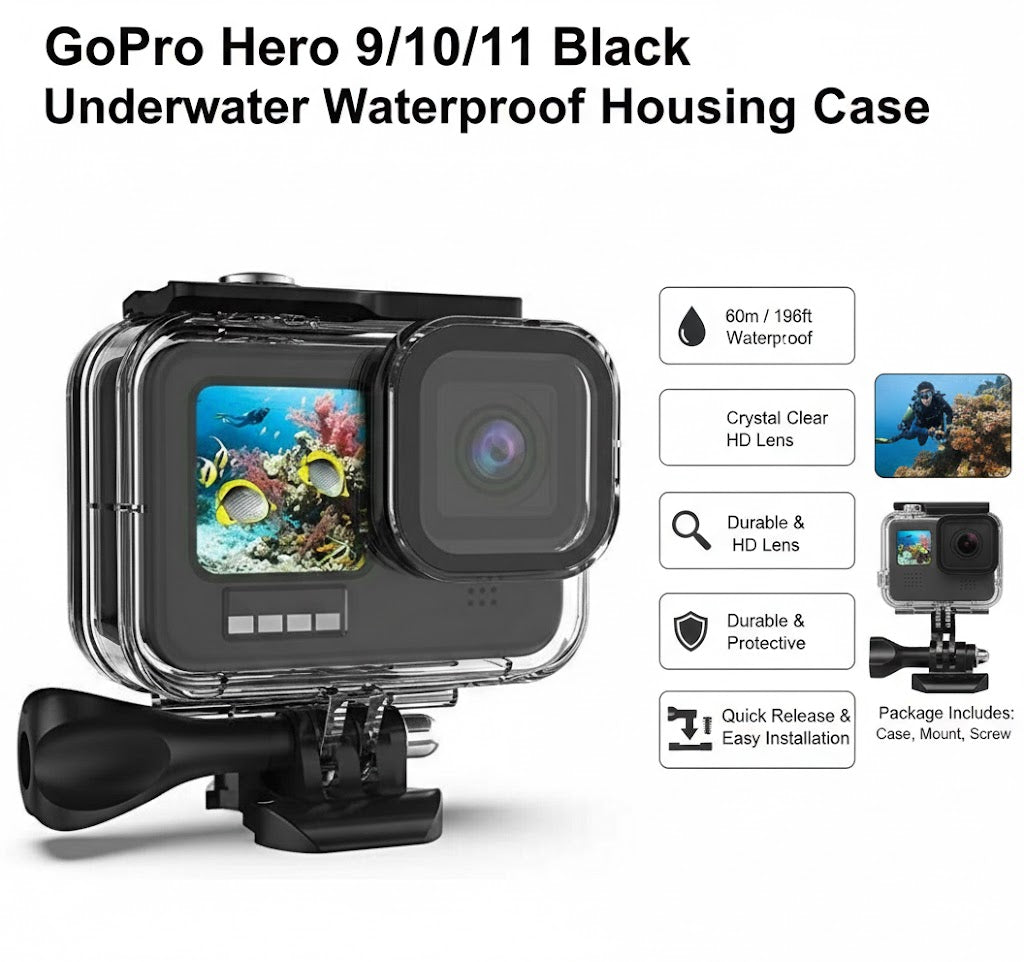 For GoPro Hero 11 10 9 Underwater Waterproof Housing Diving Clear Protect Case