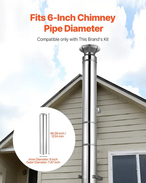VEVOR 6 Inch Double Wall Insulated Chimney Pipe 48 Inch Stainless Steel