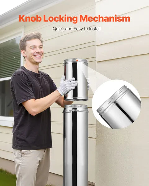 VEVOR 6 Inch Double Wall Insulated Chimney Pipe 48 Inch Stainless Steel