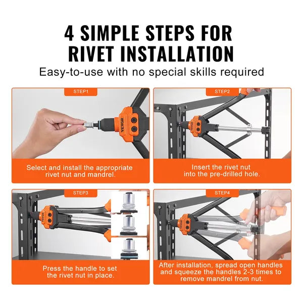 VEVOR 16 Inch Rivet Nut Tool Kit Rivnut Gun with 13 Mandrels 186 Nuts
